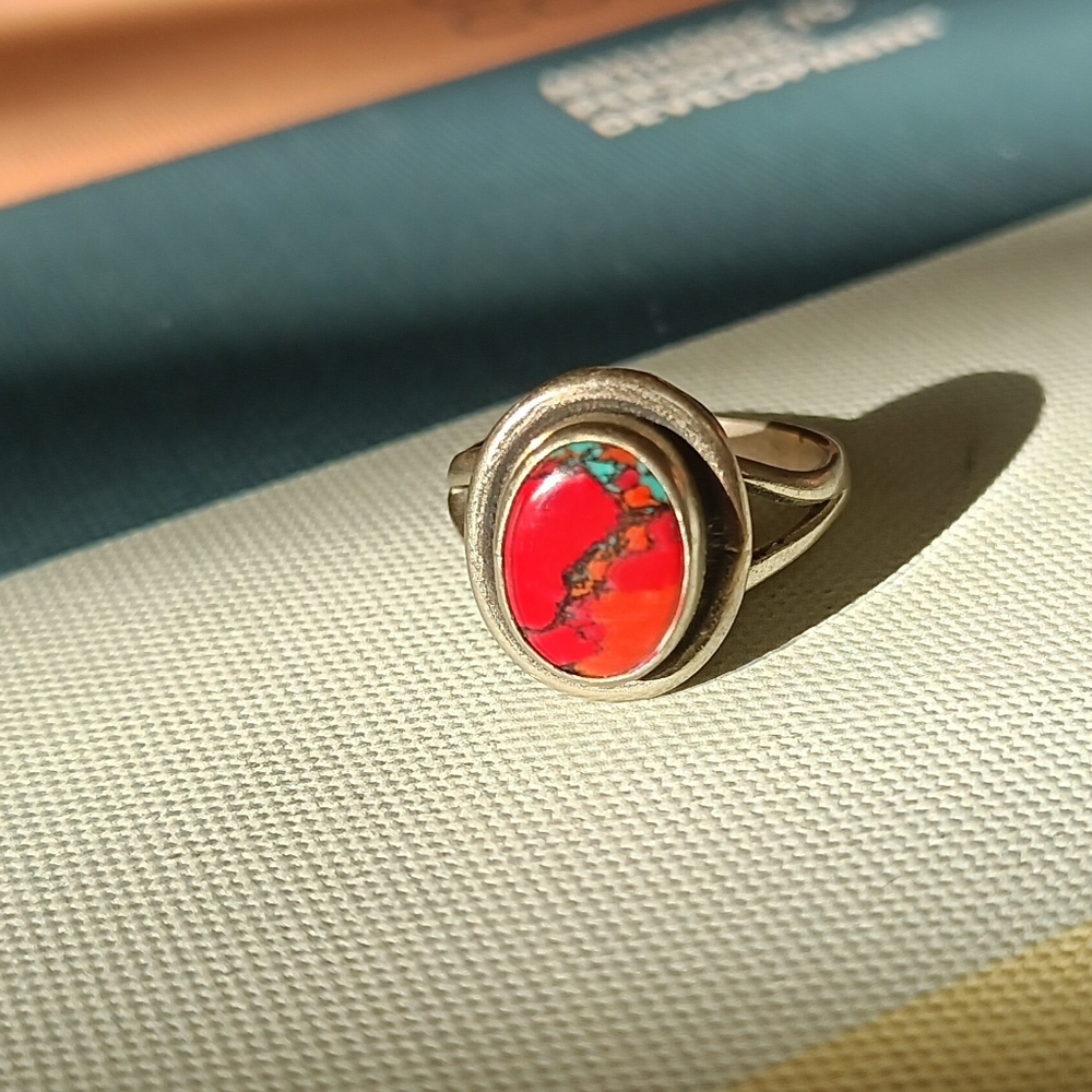 Split Shank Multicolor Marble Silver Ring 5